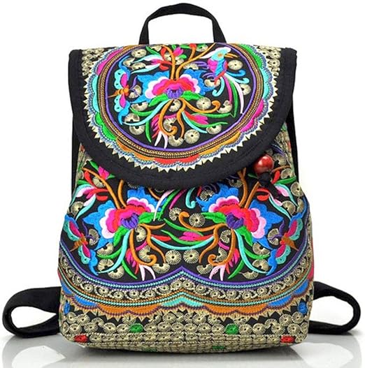 Goodhan Vintage Embroidered Women Backpack Ethnic Travel Handbag Shoulder Bag,12x10x5 inch,Pink