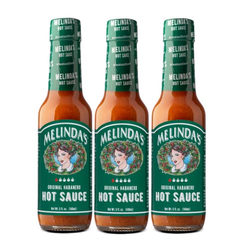 Melinda’s Original Habanero Hot Sauce - Gourmet Habanero Sauce - Made with Habanero Peppers, Carrots, Onion, Vinegar & Garlic - Keto, Kosher, Vegan, Gluten Free Hot Sauce - 5oz, 3 Pack