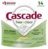 Cascade Free & Clear Dishwasher Pods, ActionPacs Dishwasher Detergent Tabs, Lemon Essence Scent, 14 Count