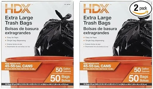 50 Gal. Extra Large Black Trash Bags (50-Count) (2 pack)