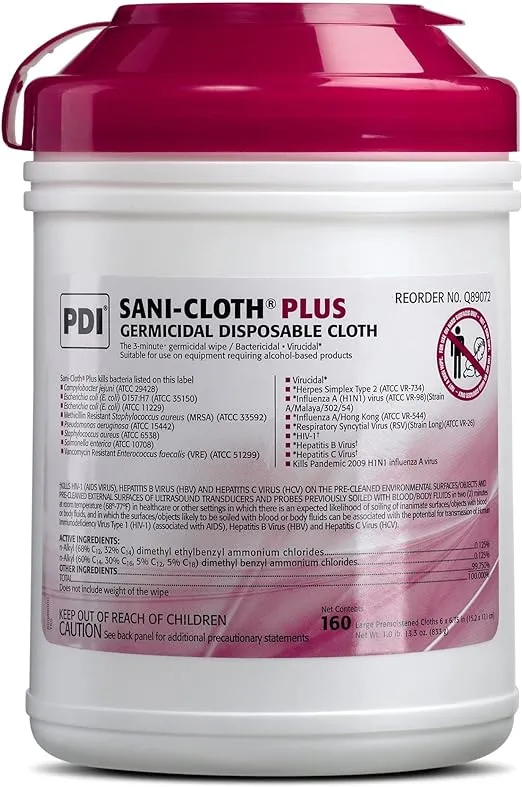 PDI Sani-Cloth Plus - Large Germicidal Disposable Cloth - 160-Count Canister