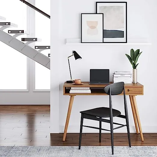 Nathan James Parker Modern Home Office Writing, Computer or Laptop Desk with Open Storage Cubby and Small Drawer, Walnut