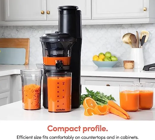 nutribullet Slow Juicer, Slow Masticating Juicer Machine, Easy to Clean, Quiet Motor & Reverse Function, BPA-Free, Cold Press Juicer with Brush, 150 Watts, Charcoal Black, NBJ50300, 24-oz