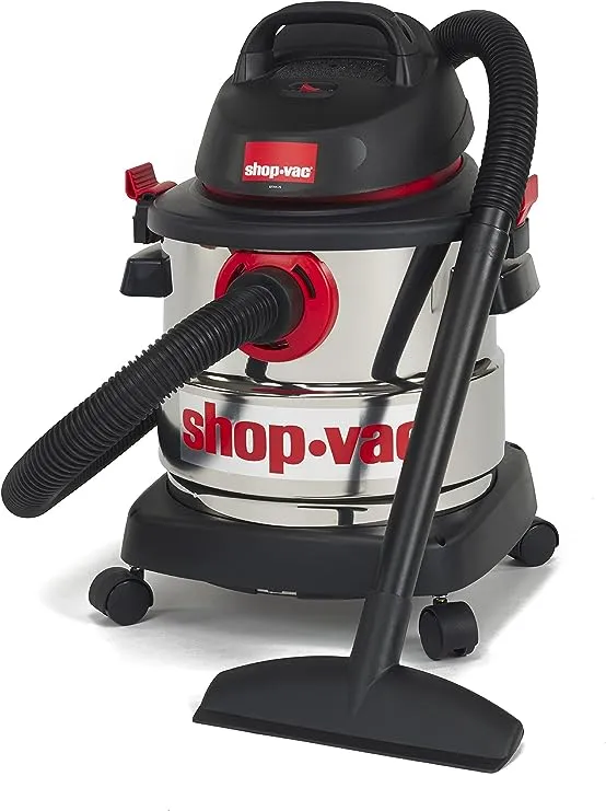 Shop-Vac 5989300 Stainless Steel Wet Dry Vacuum 4.5 Peak HP Stainless Steel Wet Dry Vacuum, 1.25 Inch Diameter x 7 Foot Hose, 6 Ft Cord Length, Ideal for Jobsite, Garage, Car & Workshop