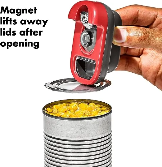 OXO Outdoor Kitchen Compact Can Opener with Built-In Bottle Opener,Red/Grey