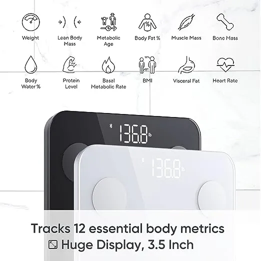 Wyze Scale S, Scale for Body Weight, Digital Bathroom Scale for Body Fat, BMI, Muscle, and Heart Rate, Body Composition Analyzer with App, Batteries Included, Bluetooth, 400 lb, White