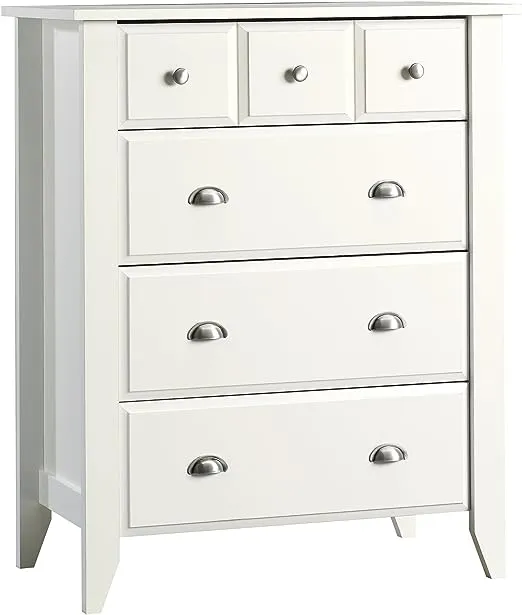 Sauder Shoal Creek 4, Tall Dresser Chest of Drawers, L: 34.72" x W: 18.58" x H: 42.68", Soft White