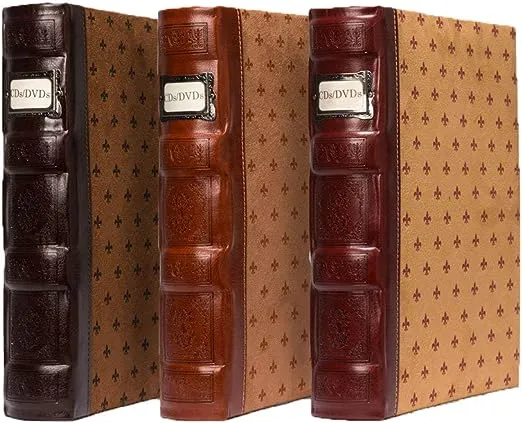 Bellagio-Italia Tuscany DVD Storage Binder Assortment 3-Pack - Stores Up to 144 DVDs, CDs, or Blu-Rays - Includes 1 Cognac, 1 Chestnut, and 1 Crimson