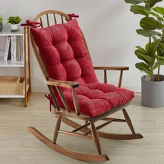 Sweet Home Collection Rocking Chair Cushion Premium Tufted Pads Non Skid Slip Backed Set of Upper and Lower with Ties, 1 Count (Pack of 1), Velvet Red