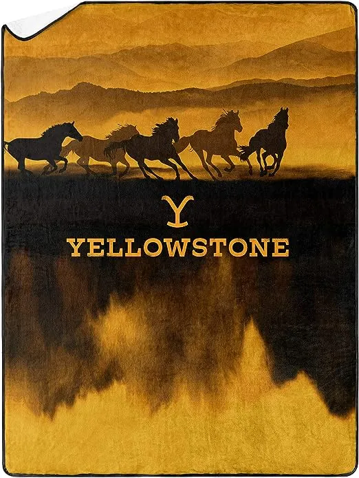Northwest Yellowstone Oversized Silk Touch Sherpa Throw Blanket, 60" x 80", Wild Horses