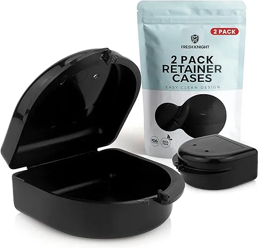 FRESH KNIGHT Retainer Case (2 Pack). Retainer Case with Vent Holes. Perfect Denture case, Mouth Guard Case, Aligner Case, Mouth Guard Case, Retainer Cases (Black)