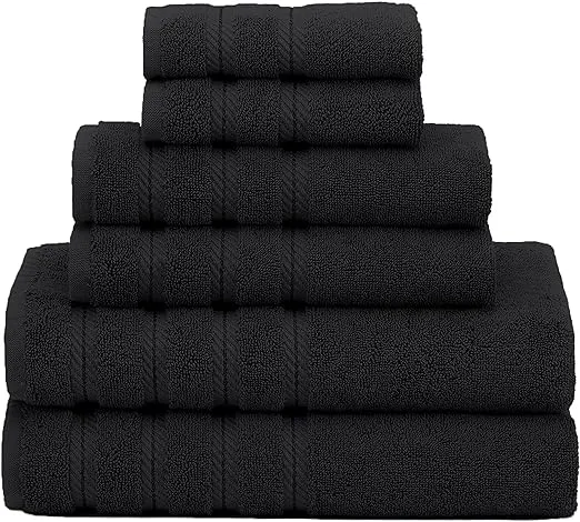 American Soft Linen 100% Carde Cotton 6 Piece Towel Set, 590 GSM Heavy Weight Soft Absorbent Turkish Towels for Bathroom, Coal Black