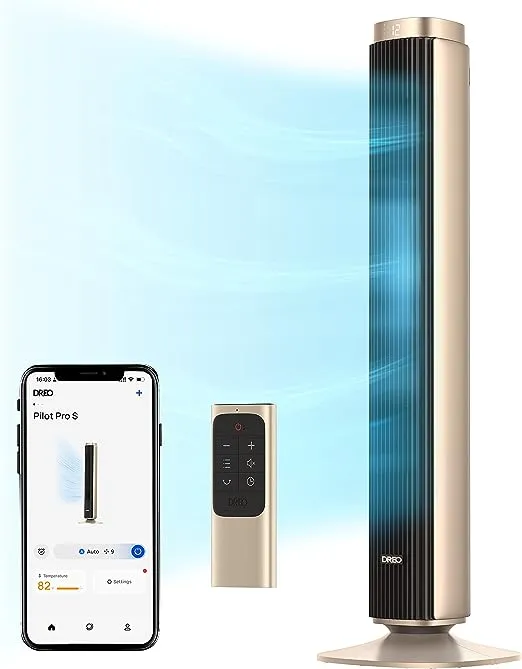 Dreo Tower Fan for Bedroom, 25 DB Quiet DC Smart Bladeless Fan, Works with Alexa, Google, App, Remote, 26ft/s, 90° Oscillating, 12H Timer, 42 Inch Floor Cooling Fans for Home Living Room,Pilot Pro S