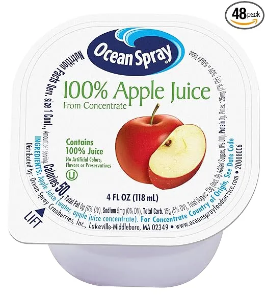 Ocean Spray 100% Apple Juice Cups, 4 Ounce (Pack of 48)