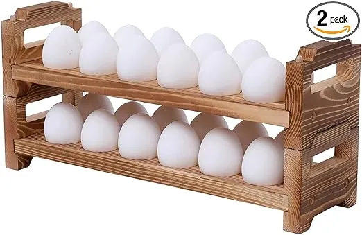 Wooden Egg Holder Countertop, Egg Storage Trays Stackable for 24 Fresh Eggs, Deviled Egg Organizer Rustic Kitchen Decoration, Egg Container Rack, set of 2 pieces