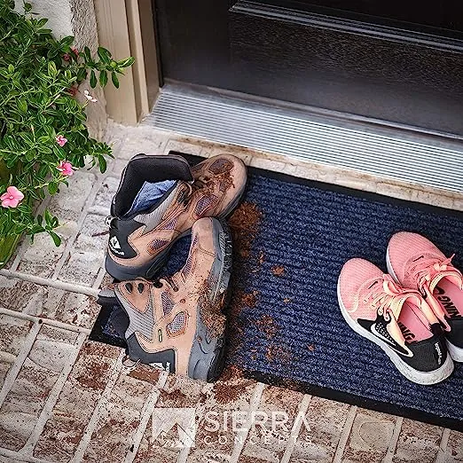 Sierra Concepts Front Door Mat Welcome Floor Mats - Entryway Indoor Outdoor Entrance Doormat, Patio, Porch, Muddy Shoe, Inside Outside Low Profile, 30x17 inches, 2-Pack Gray