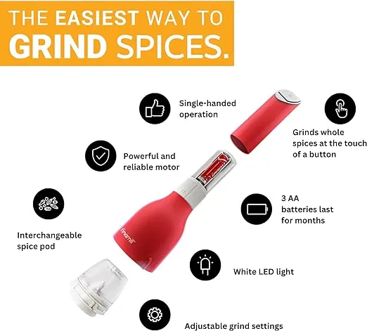 FinaMill's Award-Winning Battery Operated Salt and Pepper Grinder Set - Adjustable Coarseness, Ceramic Grinding Elements, LED Light, Perfect for Home Cooking & Gifting - 2 Quick-Change ProPlus Pods