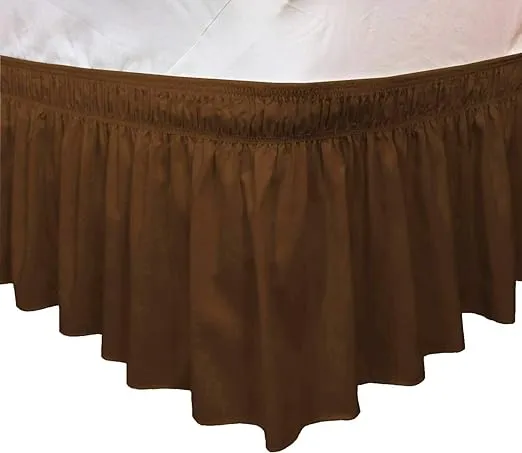 CT DISCOUNT STORE Elastic Ruffle Bed Skirt Easy Warp Around, Bed Skirt Pins Included (Twin/Full, Brown)
