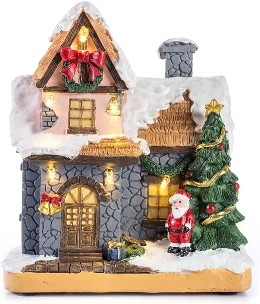 innodept12 6" Resin Christmas Scene Village Houses Town with Warm White LED Light Battery Operate Christmas Ornamnet