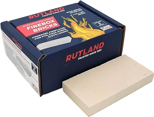 Rutland Fire Bricks, Firebricks for Wood-Burning Fireplaces & Woodstoves, Heat Rated for Residential Use, Ivory, Case of 6