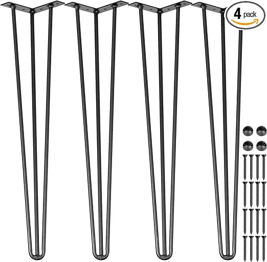 VEVOR Hairpin Table Legs 34" Black Set of 4 Desk Legs 880lbs Load Capacity (Each 220lbs) Hairpin Desk Legs 3 Rods for Bench Desk Dining End Table Chairs Carbon Steel DIY Heavy Duty Furniture Legs
