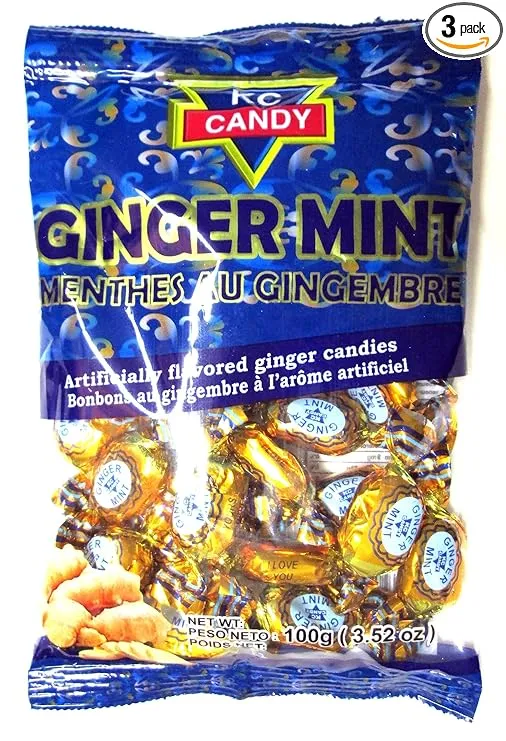 KC Candy Original Ginger Mint Candy (Pack of 3) 3.2 oz Bags