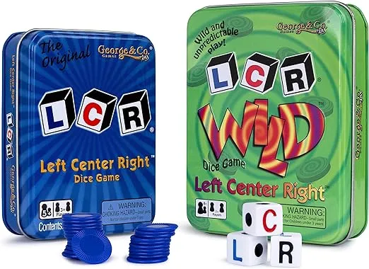 George & Company LLC LCR (Left Right Center) in Blue & Dice Game in Green Tin Gift Set Bundle - 2 Pack