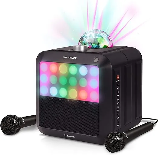 Portable Karaoke Machine - SINGSATION Star Burst - System Comes w/ 2 Mics, Room-Filling Light Show, Retro Light Panel & Works via Bluetooth - No CDs Required - YouTube Your Favorite Karaoke Songs