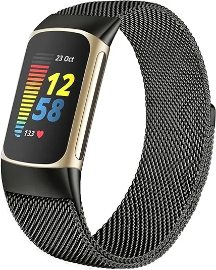 surundo Compatible with Fitbit Charge 6/Charge 5 Bands for Wmen Men, Metal Mesh Milanese Loop Adjustable Strap Replacement for Fitbit Charge 6/Charge 5 Advanced Fitness & Health Trackers