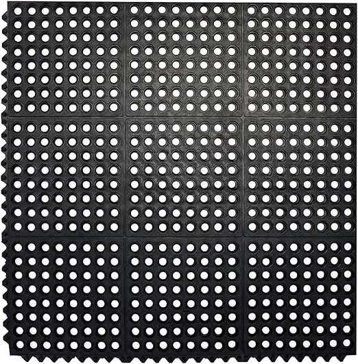 Envelor Interlocking Rubber Floor Mat for Restaurant Kitchen Floor Anti Fatigue Bar Door Mat Non-Slip Indoor Outdoor Shower Pool Drainage, Durable Garage Flooring 36 x 36 Inch
