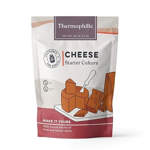 Cultures for Health Thermophilic Cheese Starter | 4 Packets Gluten Free Direct-Set Culture + 2 Vegetable Rennet Tablets | DIY Hard Cheese, Parmesan, Mozzarella, Asiago, Romano, Swiss Cheese, & More