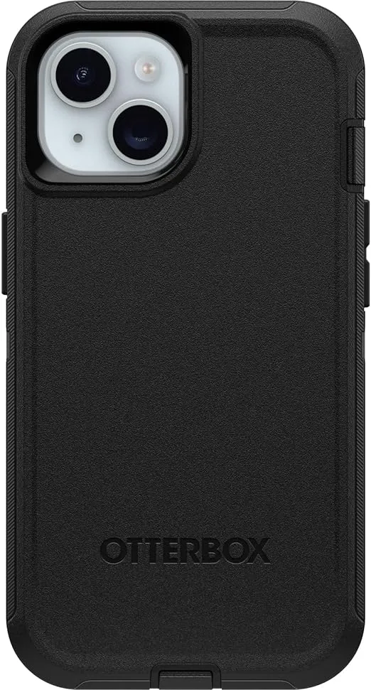 OtterBox iPhone 15, iPhone 14, and iPhone 13 Defender Series Case - BLACK, screenless, rugged & durable, with port protection, includes holster clip kickstand (ships in polybag)