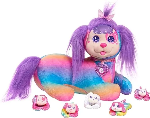 Puppy Surprise 10-inch Small Cherry Plush Stuffed Animal Dog with Puppies, Plushies, Kids Toys for Ages 3 Up by Just Play