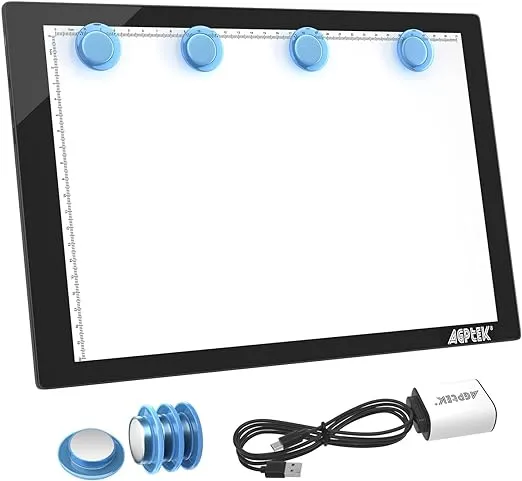 Magnetic A4 LED Artcraft Tracing Light Pad 4 Light Box Ultra-Thin Physical Buttons Control with Memory Function USB Powered Pad Animation,Sketching,Designing,Stencilling X-ray Viewing W/USB Adapter