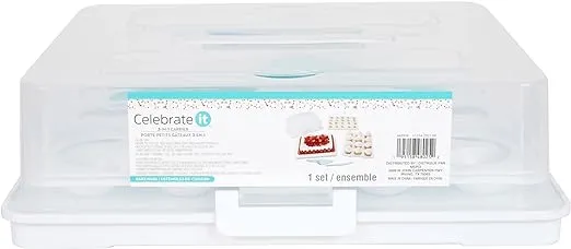 3-in-1 Dessert Carrier by Celebrate It - Transport Cupcakes, Cakes, and Desserts for Parties, Birthdays, and Weddings - 1 Pack
