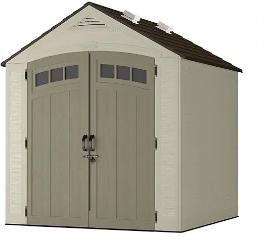 Suncast Vista 7x7 Storage Shed with Multi-Wall Resin Panels, 4 Skylights, IllumiVent System, and Pad-Lockable Doors, 84" D x 84" W x 98" H