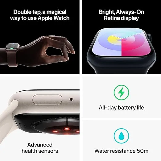 Apple Watch Series 9 [GPS 45mm] Smartwatch with Midnight Aluminum Case with Midnight Sport Band S/M. Fitness Tracker, Blood Oxygen & ECG Apps, Always-On Retina Display