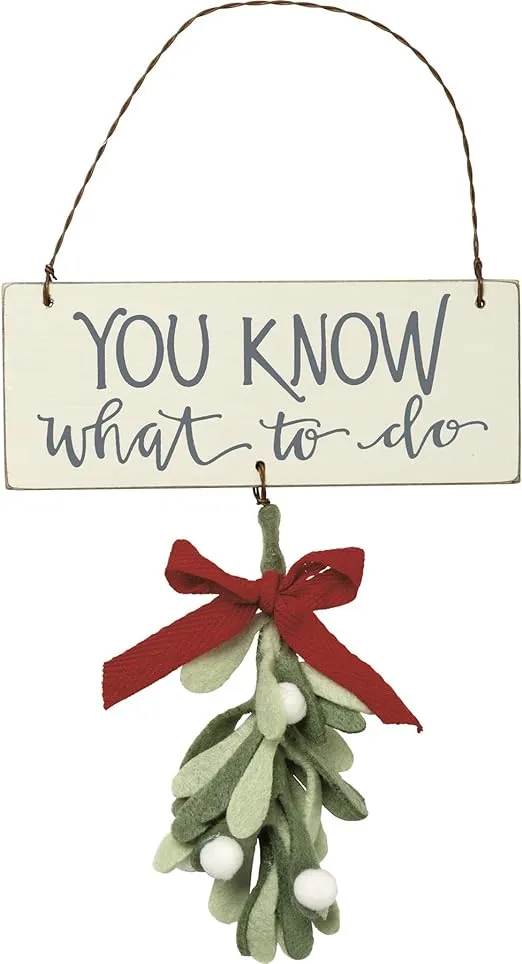 Bird's Nest Gifts and Antiques, Wood, Felt, Wire, Ribbon, Christmas Hanging Mistletoe Decor Ornament You Know What to Do!