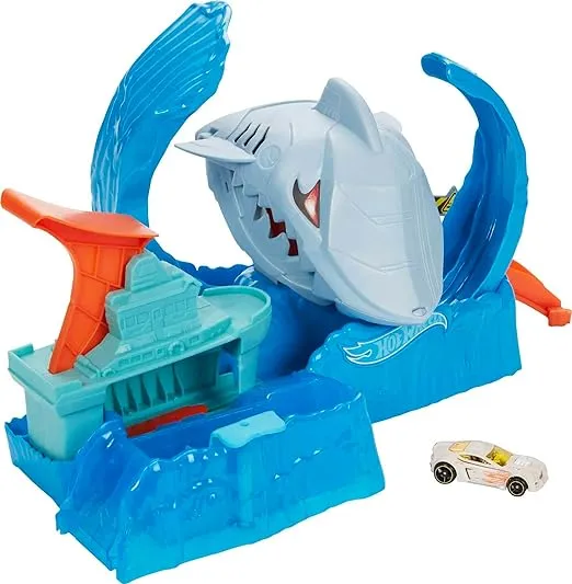 Hot Wheels Toy Car Track Set, Robo Shark Frenzy Playset & Color Shifters Car in 1:64 Scale, Vehicle Changes Colors in Very Warm & ICY Cold Water