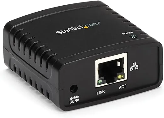 StarTech.com 10/100Mbps Ethernet to USB 2.0 Network Print Server - Windows 10 - LPR - LAN USB Print Server Adapter (PM1115U2)
