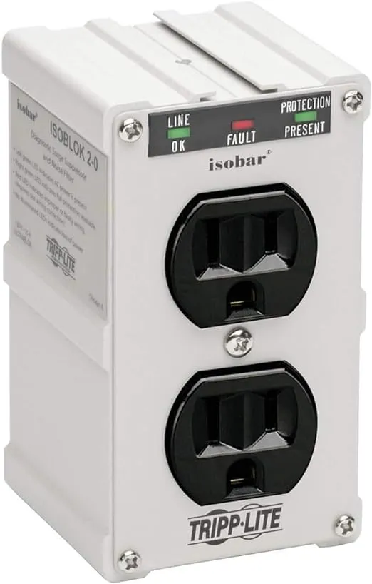 Tripp Lite Isobar 2 Outlet Surge Protector Power Strip, Direct Plug In, Metal, Lifetime Limited Warranty & Dollar 10,000 Insurance (ISOBLOK2-0), White