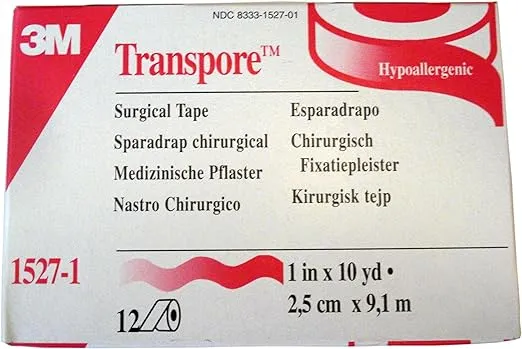 Transpore Surgical Tape by the Box, 1" (Box of 12 Rolls)
