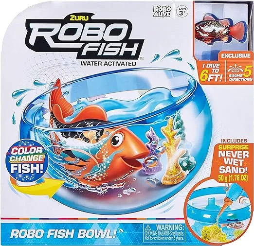 Robo Fish Water Activiated Swimming Pets Fish Bowl Playset by ZURU Color Changing Toys and Never Wet Sand