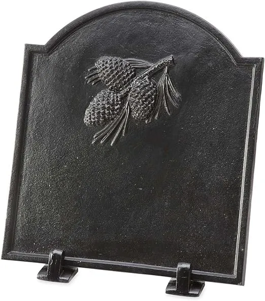 Plow & Hearth Pine Cone Design Cast Iron Fireback -18"W x 1"D x 20"H, Boosts Fire Efficiency & Heat, Protects Firebox & Masonry
