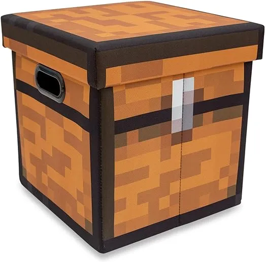 Minecraft Brown Chest 13-Inch Storage Bin Chest With Lid | Foldable Fabric Basket Container, Cube Organizer With Handles, Cubby For Shelves, Closet | Home Decor Essentials, Video Game Gifts