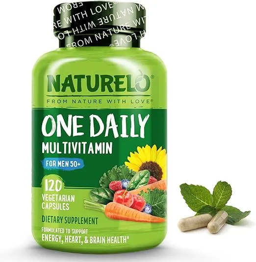 NATURELO Mens Multivitamins for Men 50+ - One Daily Multivitamin for Men with Vitamins, Minerals & Organic Whole Foods, Boost Energy & Health, Non-GMO, 120 Vegetarian Capsules