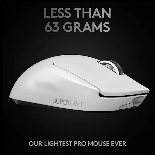 Logitech G PRO X SUPERLIGHT Wireless Gaming Mouse, Ultra-Lightweight, HERO 25K Sensor, 25,600 DPI, 5 Programmable Buttons, Long Battery Life, Compatible with PC / Mac - White