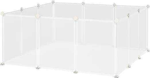 PawHut Pet Playpen DIY Small Animal Cage Open Enclosure Portable Plastic Fence 12 Panels for Bunny Chinchilla Guinea Pig White, 18" x 14"
