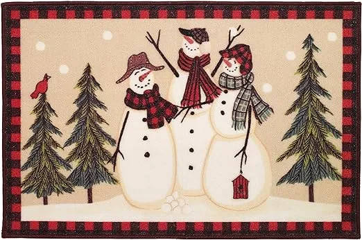 Avanti Linens - Bath Rug, Cotton Bath Mat with Non-Slip Backing, Christmas Decorations, 20" x 30" (Snowmen Gathering Collection)