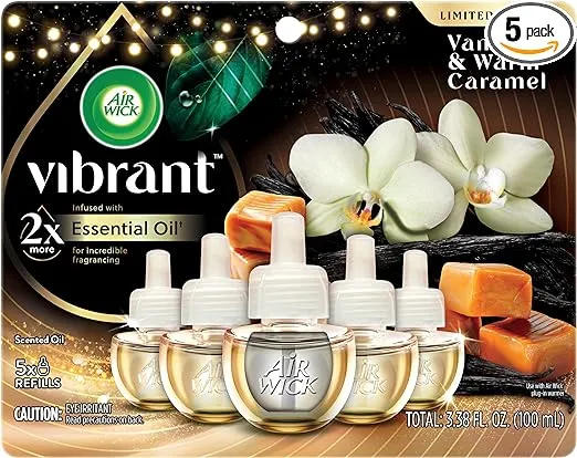 Air Wick Scented Oil - Vibrant Refill Vanilla & Warm Caramel, 5 Refills